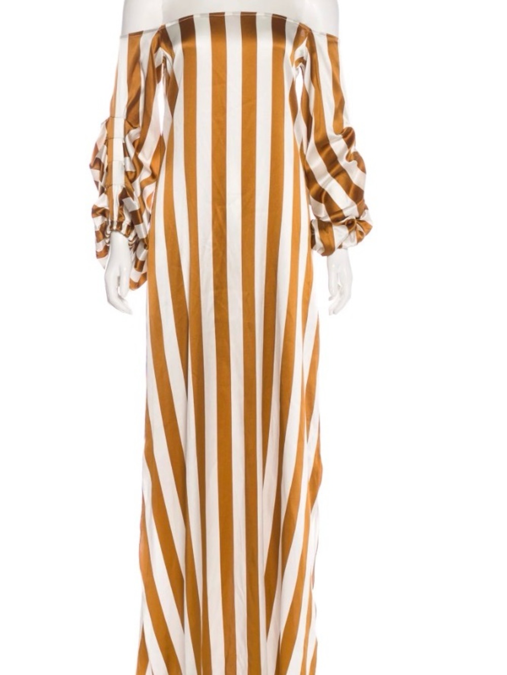 Silvia Tcherassi Off-Shoulder White and Mustard Stripe Maxi Dress
